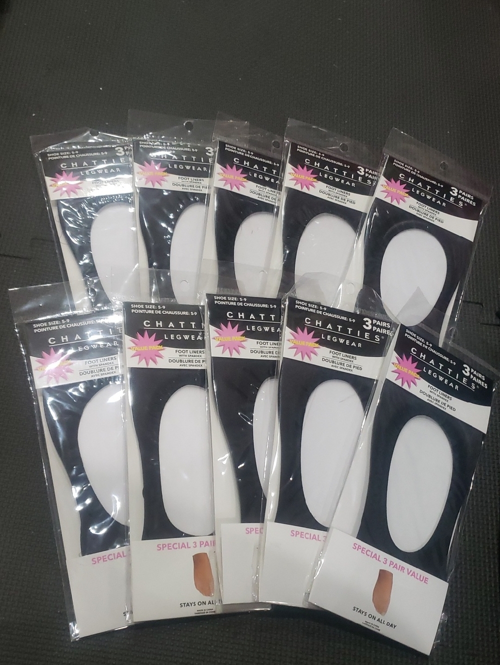 Chatties Nylon Shoe Liner Black Size 5-9 New Lot x10